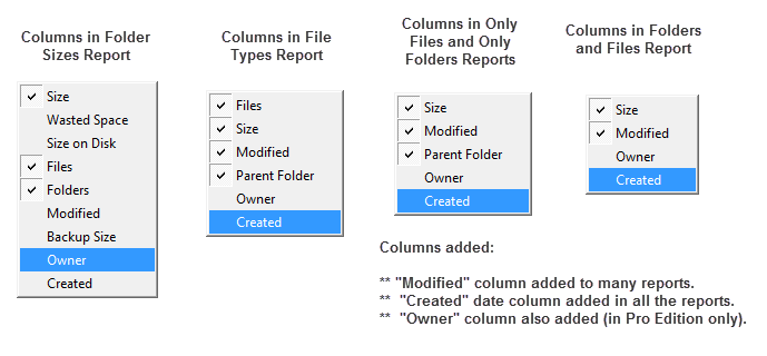 More columns in files and folders reports
