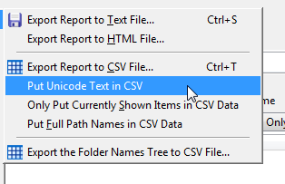 Export file list to CSV unicode format